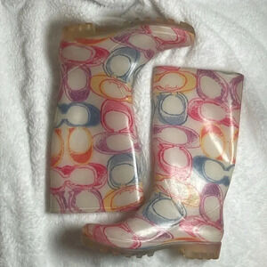 Coach Pixy Dream Multi Color Signature C Rubber Rain Boots - Size 6
